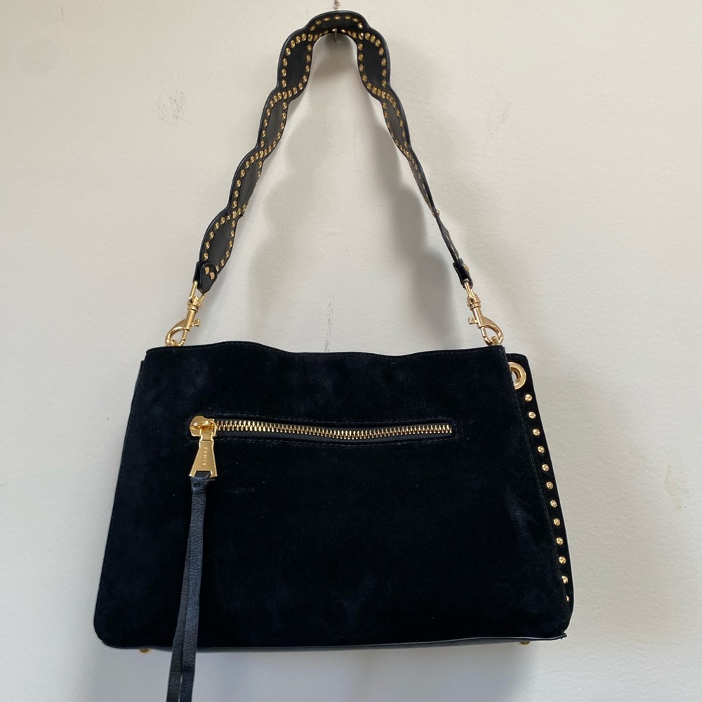 Aimee Kestenberg Black Suede Shoulder Bag with Gold Details